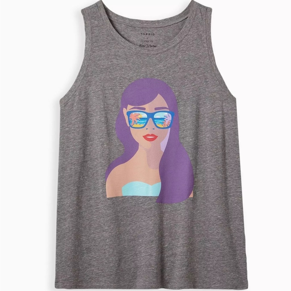 Torrid Women 1X Grey Classic Fit Triblend Jersey Scenic Sunnies Vintage Tank Top